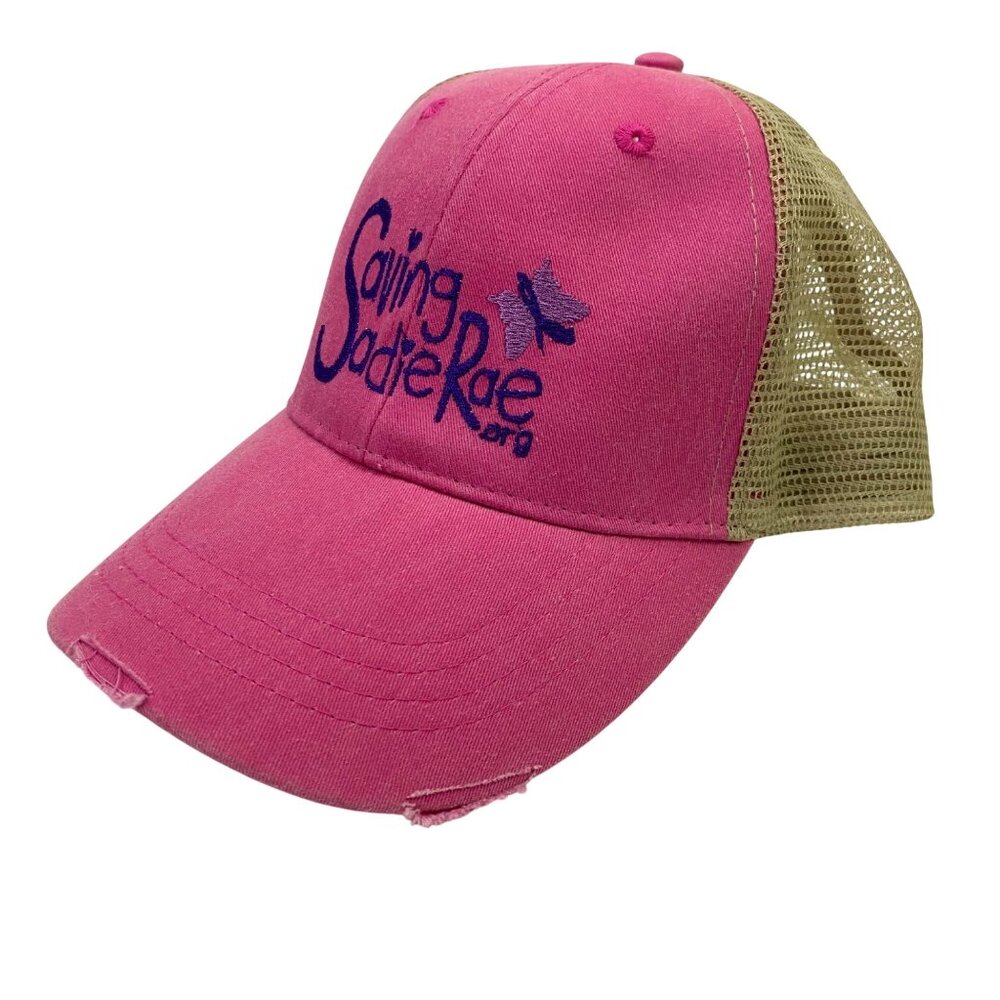 Saving Sadie Rae Embroidered Trucker Hat Pink Mesh Back Cap 100% Cotton Adams